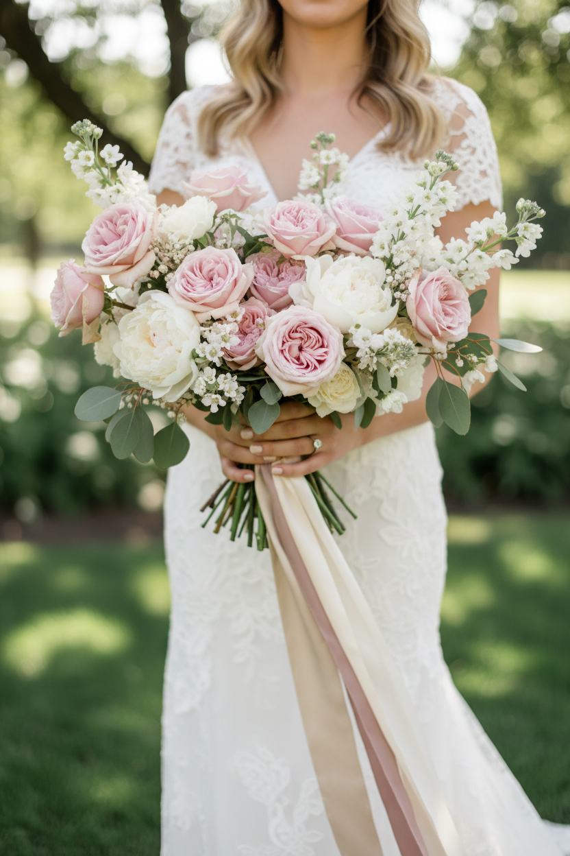 Buchet roz de mireasă